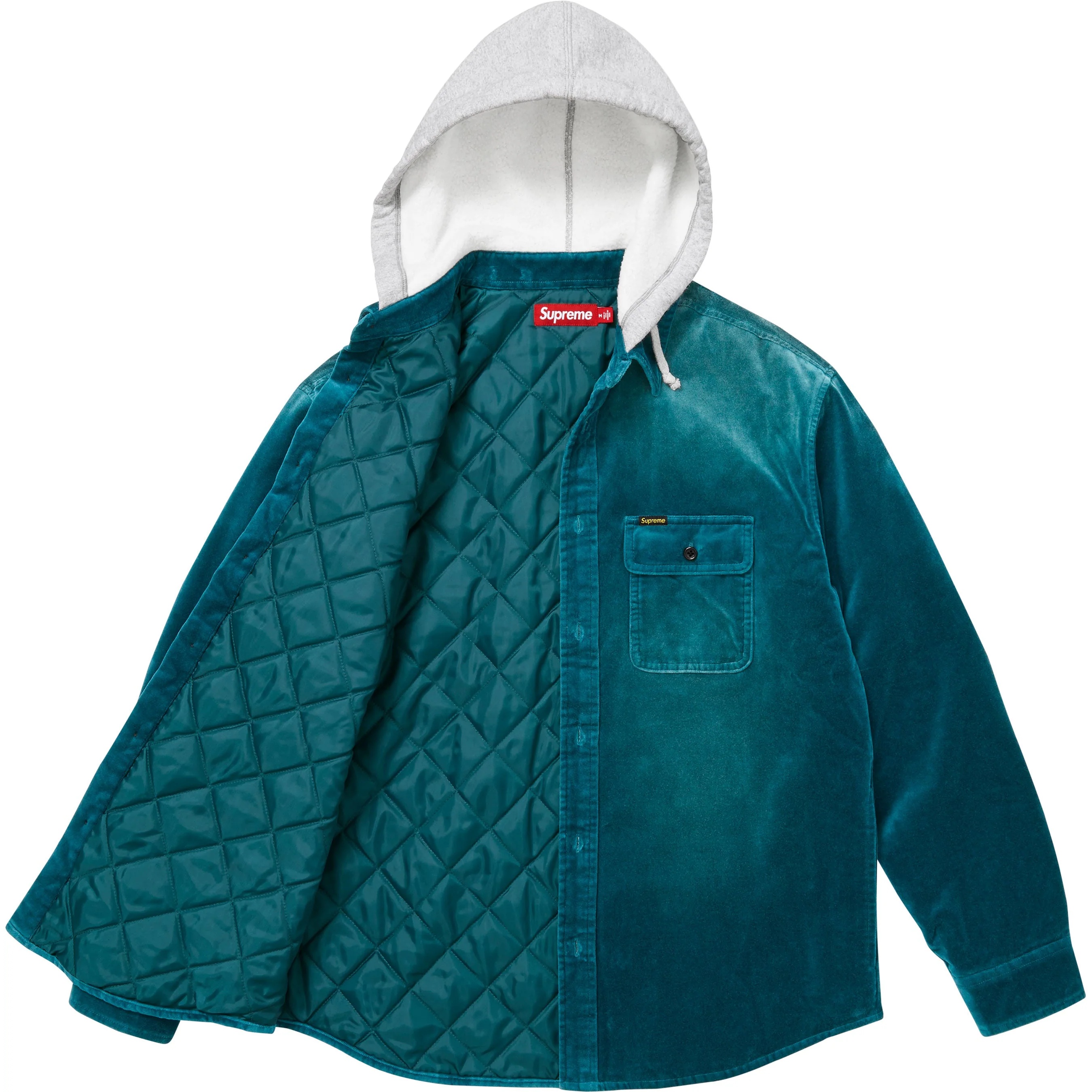Quilted Lined Hooded Velvet Shirt view 8